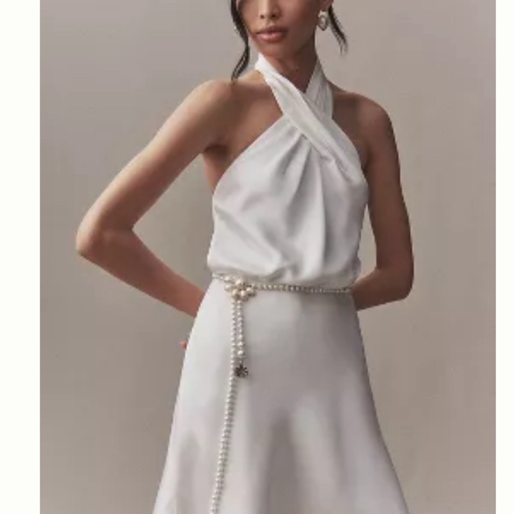 Elegant White Halter Dress Anthropologie BHLDN